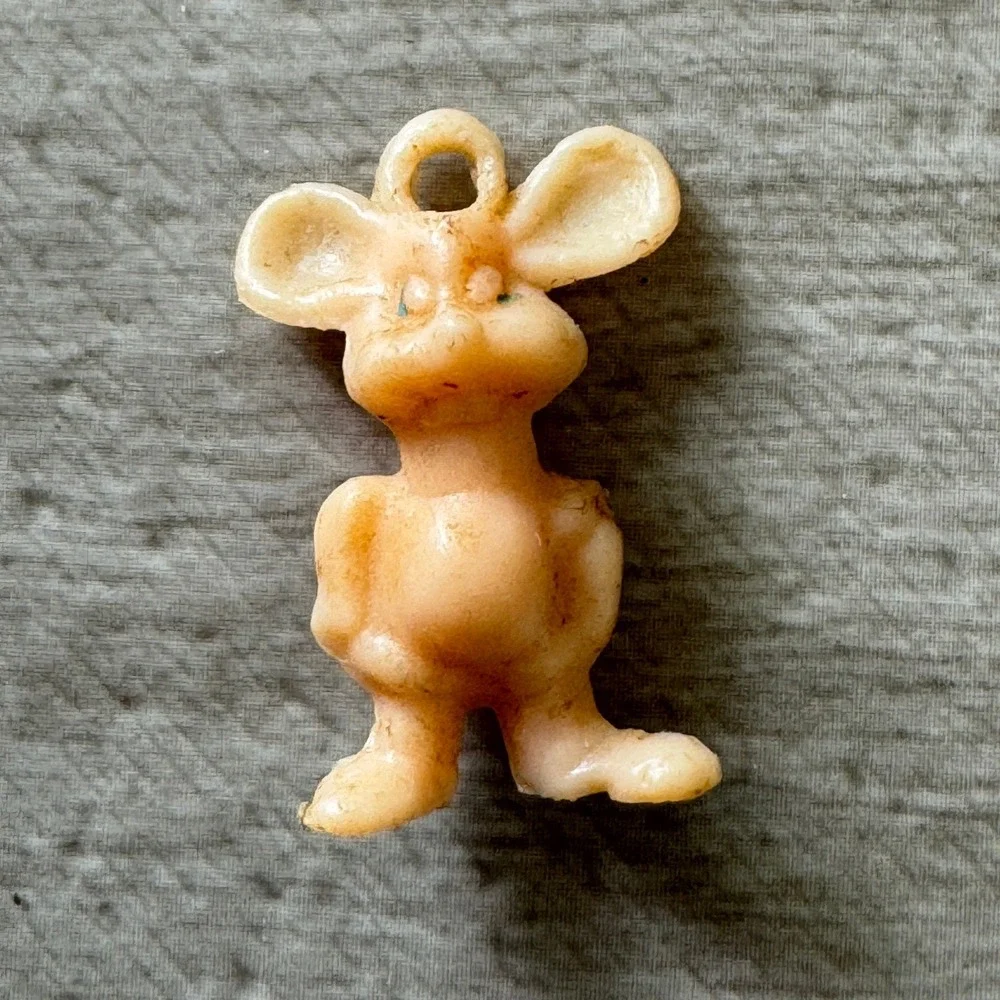 Vintage Plastic Mouse Charm Miniature Standing Animal Figure Peach Kitsch Oddity